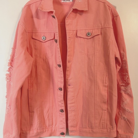 071 Distressed Pink Jean Jacket - Picture 1 of 12